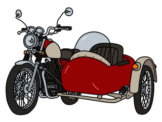 The vectorized hand drawing of a classic red and cream sidecar - obrazy, fototapety, plakaty
