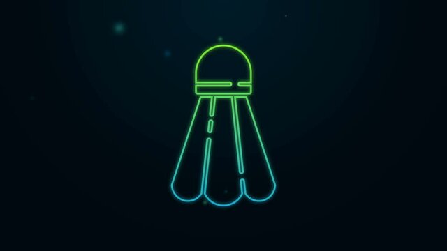 Glowing neon line Badminton shuttlecock icon isolated on black background. Sport equipment. 4K Video motion graphic animation