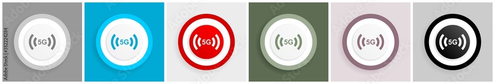 Poster 5g internet wireless communication, network icon set, colorful flat design vector illustrations in 6