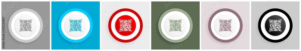 Aufkleber Qr code, shopping icon set, colorful flat design vector illustrations in 6 options for web design and mobile applications