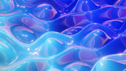 looped festive liquid BG in 4k. Abstract wavy pattern on bright glossy surface, liquid gradient blue color, waves on paint fluid in smooth animation. Glitters on viscous 3d liquid. Creative backdro