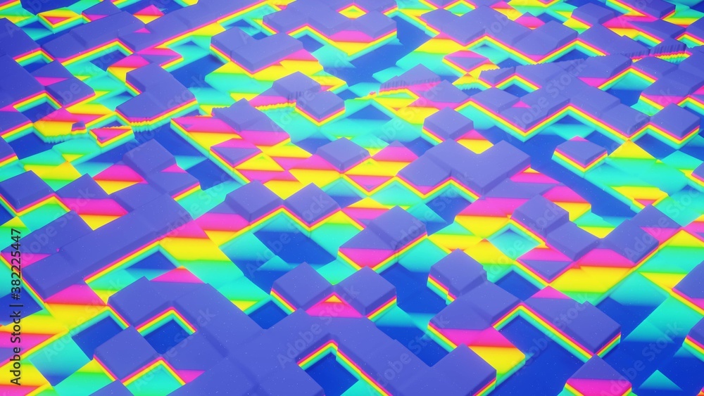 Aufkleber 3d rendering. abstract wavy pattern on bright glossy surface, liquid gradient rainbow color, waves o
