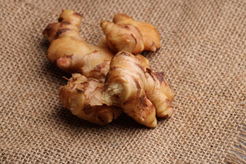 Fresh ginger on barlup. herb medical concept