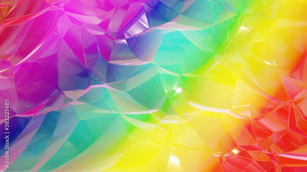Poster 3d rendering. festive abstract liquid rainbow color gradient background. abstract wavy pattern on br
