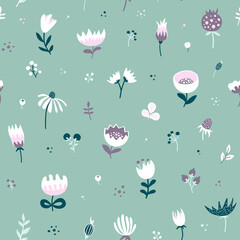 Seamless hand drawn cute floral pattern