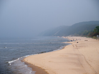 View of a beach during a foggy day, Baltic Sea