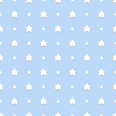 Fototapeta na wymiar Seamless stars pattern vector. White stars with shadow on blue background