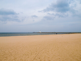 Stawa Młyny - windmill-shaped navigation sign, located at the end of the Breakwater in Świnoujście, Poland, Baltic Sea