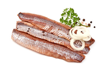 Herring with spices, isolated on white background