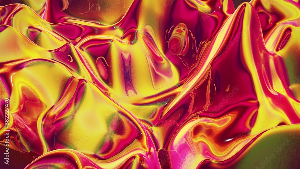 Poster 3d rendering abstract fluid background. beautiful wavy glass surface of red liquid with pattern, gra