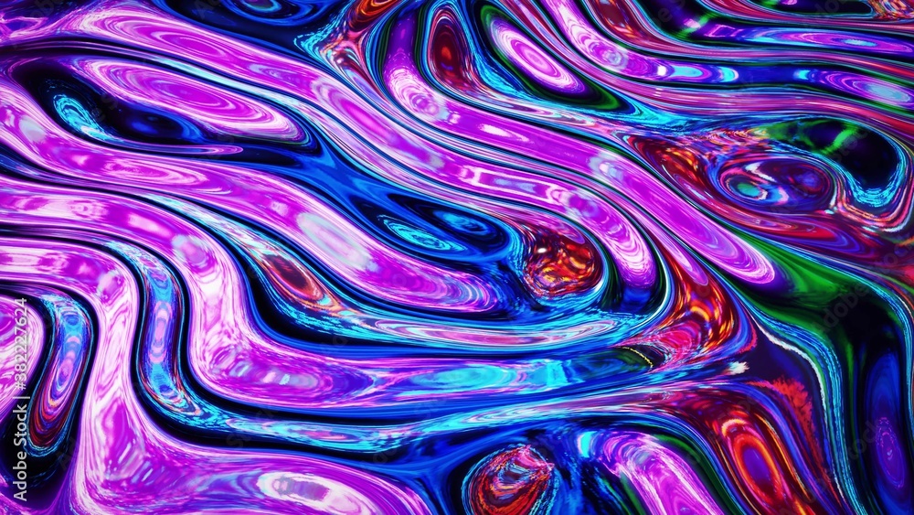 Aufkleber 3d rendring abstract iridescent fluid background. beautiful wavy glass surface of liquid with patter