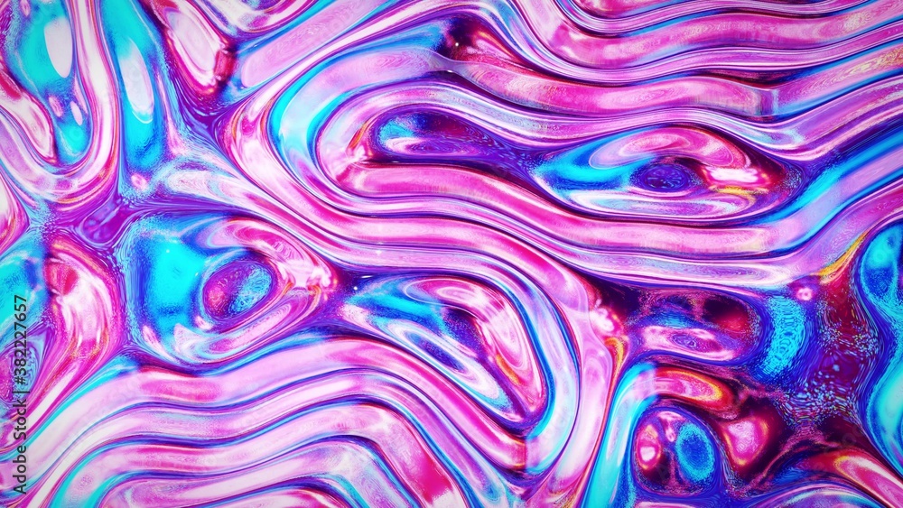 Aufkleber 3d rendring abstract iridescent fluid background. beautiful wavy glass surface of liquid with patter