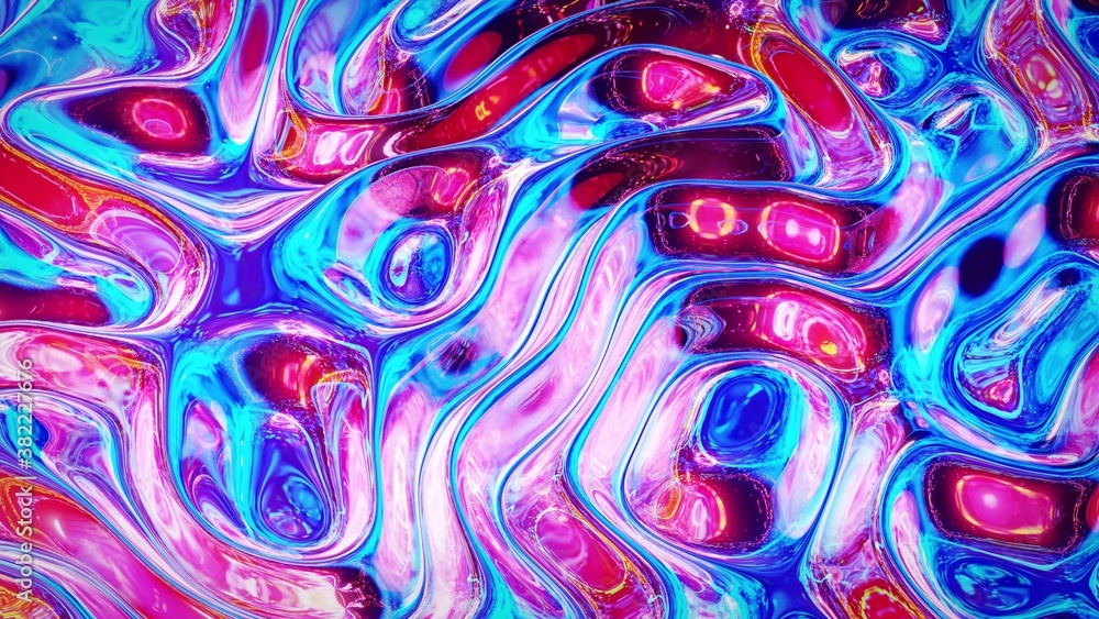 Aufkleber 3d rendring abstract iridescent fluid background. beautiful wavy glass surface of liquid with patter
