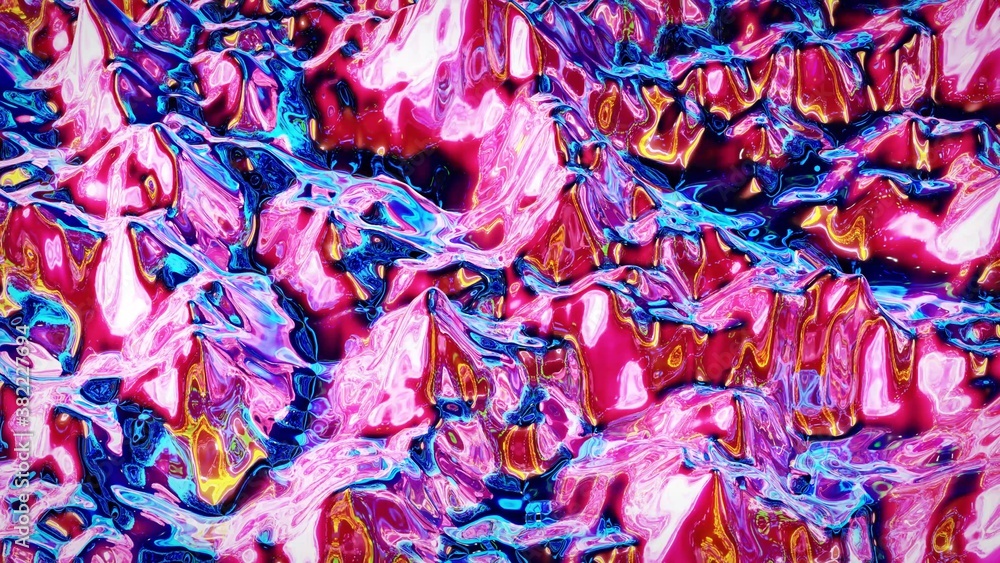 Aufkleber 3d rendring abstract iridescent fluid background. beautiful wavy glass surface of liquid with patter