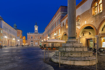Ravenna - The square Piazza del Popolo at dusk.