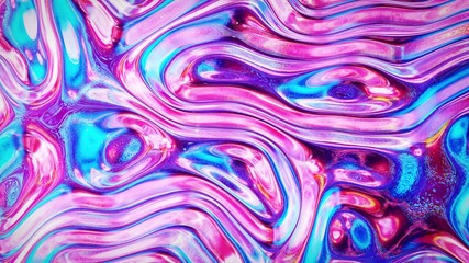 Obraz premium 3d rendring abstract iridescent fluid background. Beautiful wavy glass surface of liquid with pattern, gradient color and flow waves on it. Creative bright bg