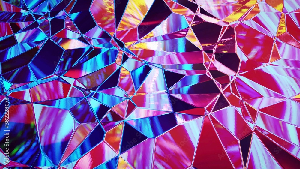 Poster 3d rendring abstract iridescent fluid background. beautiful wavy glass surface of liquid with patter