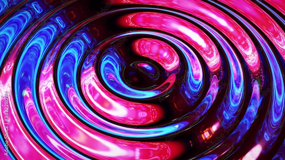 Poster 3d rendring abstract iridescent fluid background. beautiful wavy glass surface of liquid with patter