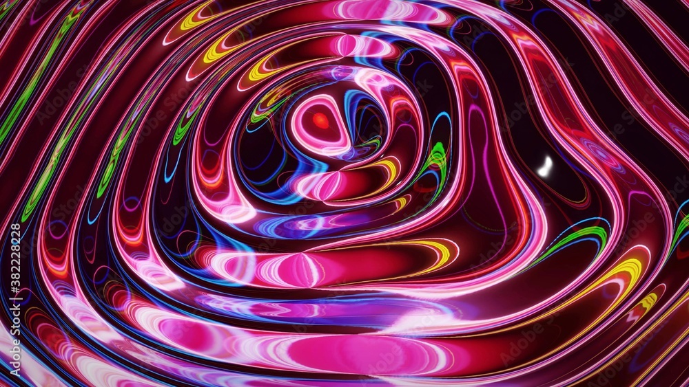 Poster 3d rendring abstract iridescent fluid background. beautiful wavy glass surface of liquid with patter