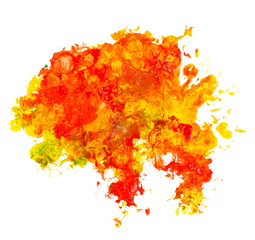 Bright colorful vibrant hand painted isolated gouache spot splash on white background in red,...