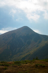 Mountain landscape and green meadow