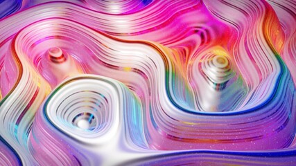 Fototapeta premium 3d rendering abstract background. Beautiful iridescent wavy surface of liquid with pattern, gradient color and flow waves on it. Rainbow glossy and matt fluid. Creative bright bg