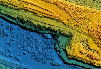DEM - digital elevation model. GIS product made after processing aerial pictures taken from a drone. It shows excavation site with steep rock walls