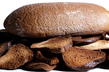 Black bread close-up. Texture on white background