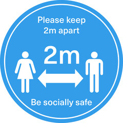 Social distancing sticker decal or sign. 2m meters 6 feet distance sticker for coronavirus covid-19 quarantine pandemic.