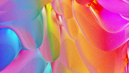 3d rendering abstract background. Beautiful iridescent wavy surface of liquid with pattern, gradient color and flow waves on it. Rainbow glossy and matt fluid. Creative bright bg