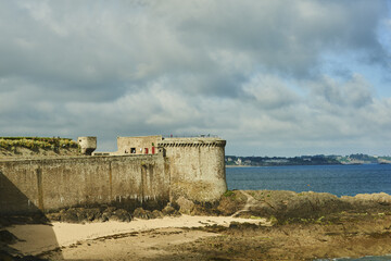 rampart and beach in Saint Malo, Brittany, France.
