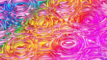 3d rendering abstract background. Beautiful iridescent wavy surface of liquid with pattern, gradient color and flow waves on it. Rainbow glossy and matt fluid. Creative bright bg