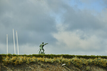 Monument to Robert Surcouf on a rampart of Saint Malo, Brittany, France