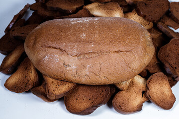 Black bread close-up. Texture on white background