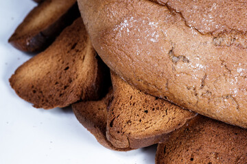Black bread close-up. Texture on white background