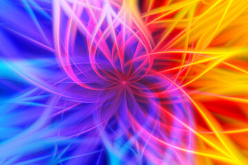 Abstract Twisted Light Fibers. Anime Effects Background Overlay Blend. Modern Fractal Floral Leaf Design Fantasy Majestic Background. Illuminated blue, pink and yellow light painting. 