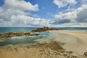 Fort National on the beach at low tide in Saint Malo, Brittany, France