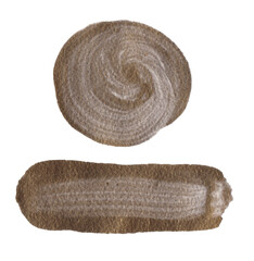 A set of textured stroke of dark antique gold paint and a circle on white background