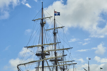 three-masted  frigate, warship moored in Saint Malo