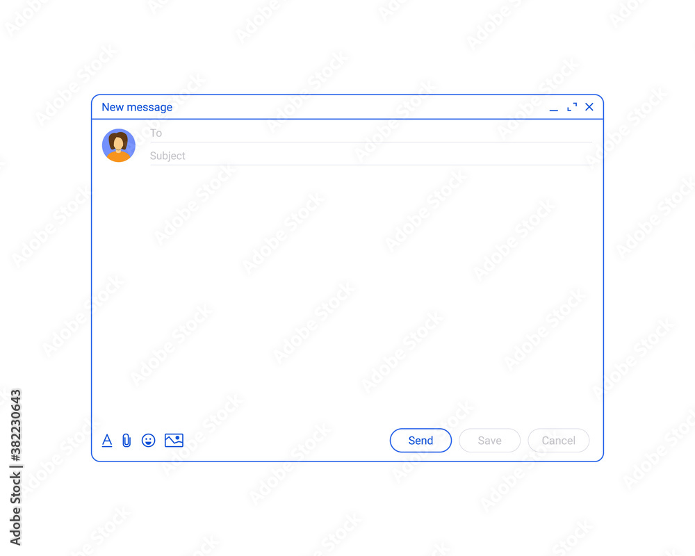 Poster mail window outline. email template, new message interface mockup. computer desktop screen of mail i