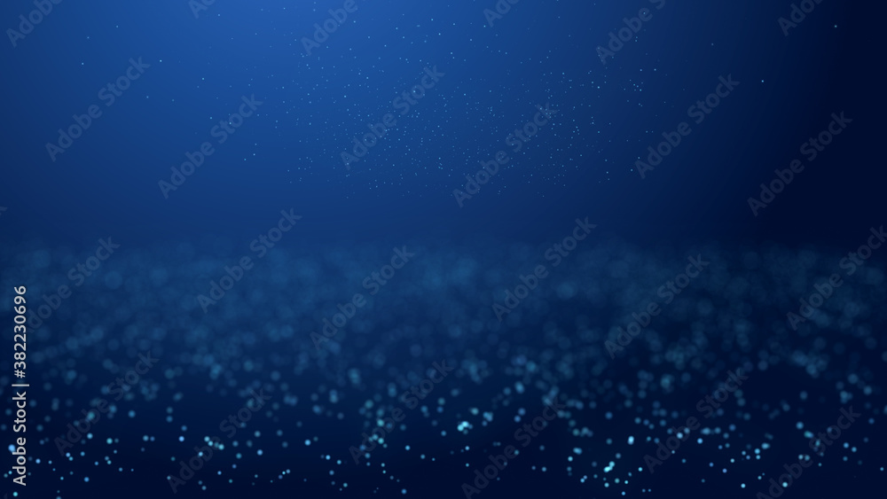 Poster abstract underwater ocean particle background with copy space, modern abstract blue bokeh dot water 