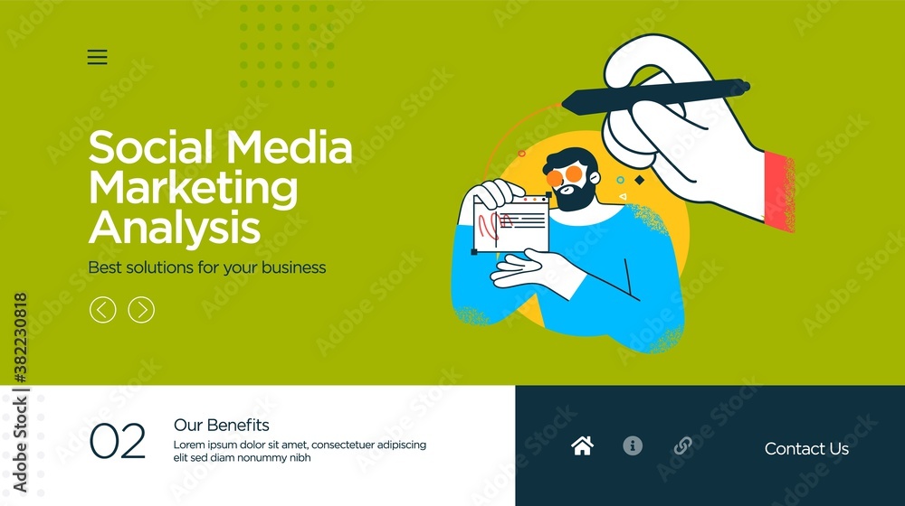 Aufkleber landing page template of social media marketing. modern flat design concept of web page design for w