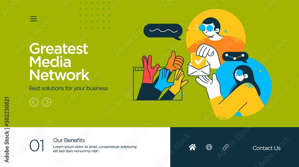 Poster landing page template of social media marketing. modern flat design concept of web page design for w