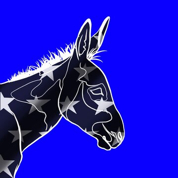 drawn donkey on a blue background. Elections 2020. Democratic Party.