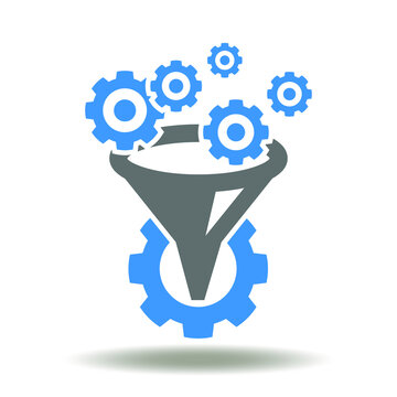 Funnel Gear Icon Vector. Operations Processing Workflow Symbol. Data Transformation Sign.