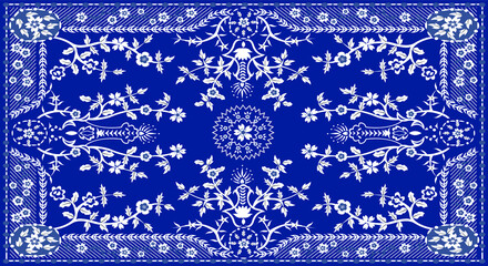 Blue white carpet pattern | rug design | hand crafted