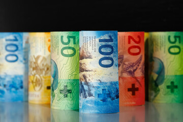 Rolled-up banknotes of Switzerland