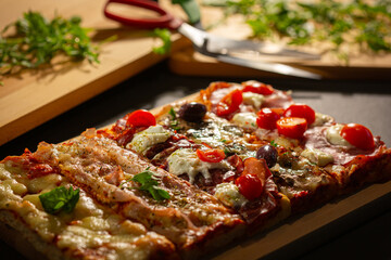 Pizza Romana served on a wooden board