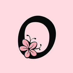 Letter O logo.Calligraphic icon isolated on light background. Lettering sign with flower shape.Decorative alphabet initial.