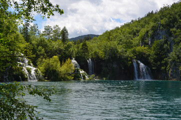 Plitvice Lakes National Park in Croatia - Waterfalls and lake in the beautiful forest